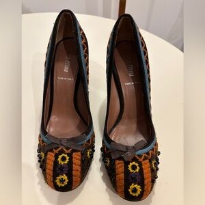 Miu Miu Suede Embroidered Pumps